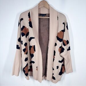Joan Vass Cardigan Sweater Medium Leopard Oversized Comfy Cozy Animal Open